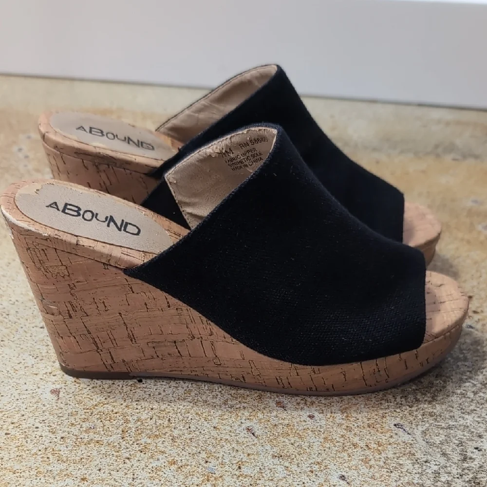 Abound Black Canvas Cork Wedge Mule Sandals